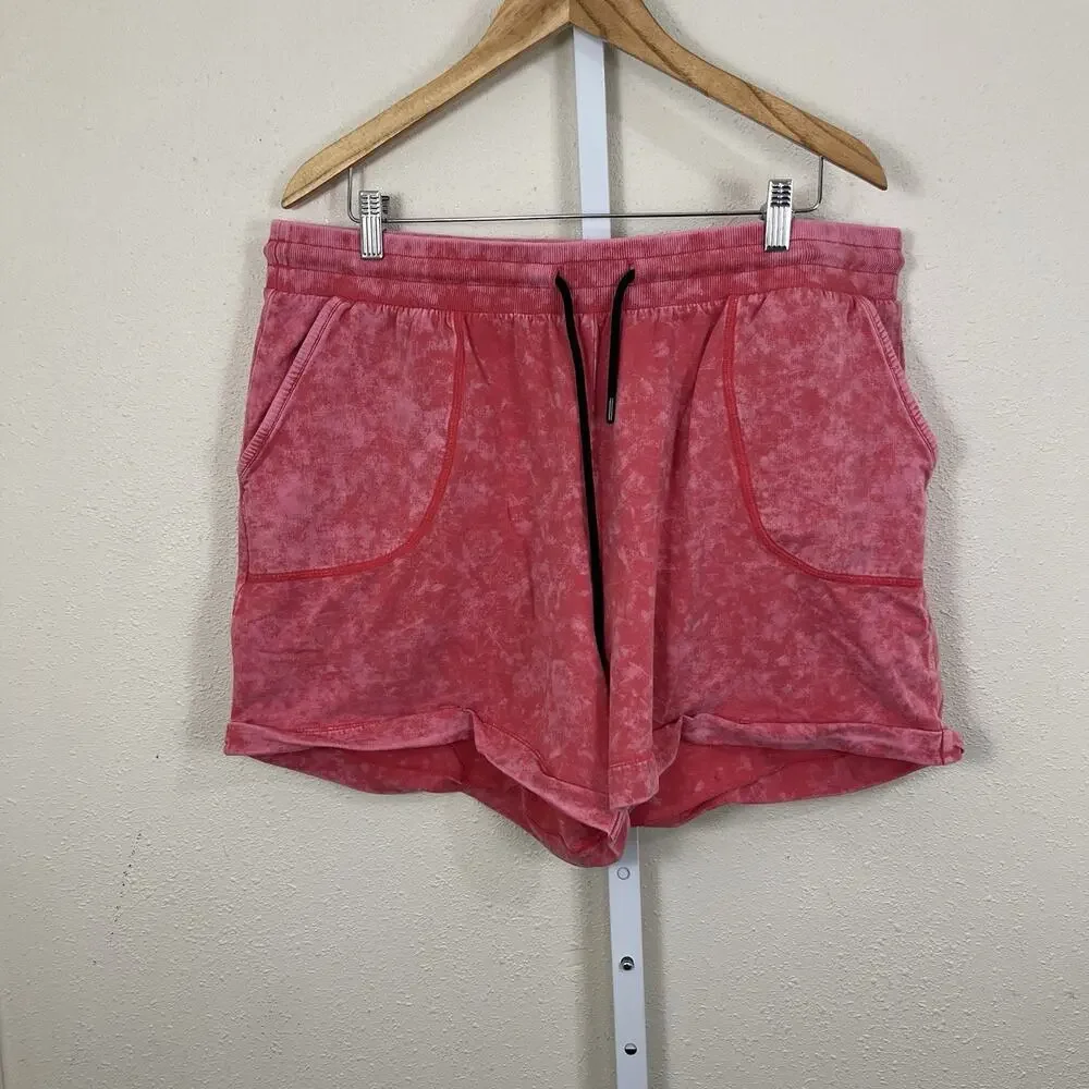 Torrid Active Mineral Wash Off Shoulder Sweatshirt Shorts Set Plus 2X Pink